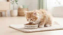 ลูกแมวกำลังกินอาหารจากชาม